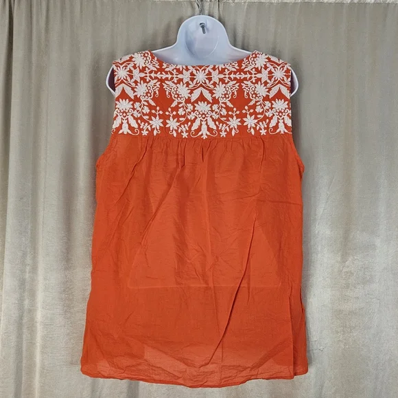 Talbots orange & white embroidered voile shell blouse top Womens XLarge - Picture 6 of 8